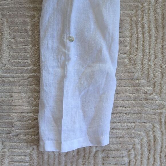 Rosemarine White Linen Top 3/4 Sleeve With V Neck And Button Sleeve Size S - Picture 5 of 12